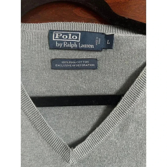 Polo Ralph Lauren Mens V Neck Sweater Gray Pima Cotton Long Sleeve Casual - Picture 3 of 6